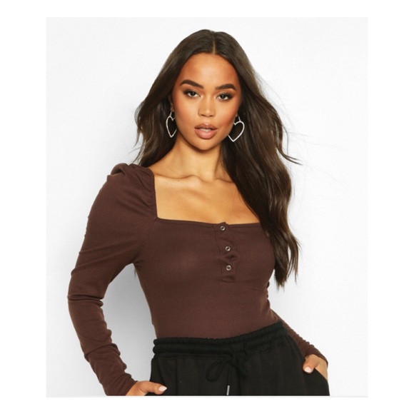 Boohoo Brown Long Sleeve Bodysuit - Picture 1 of 7